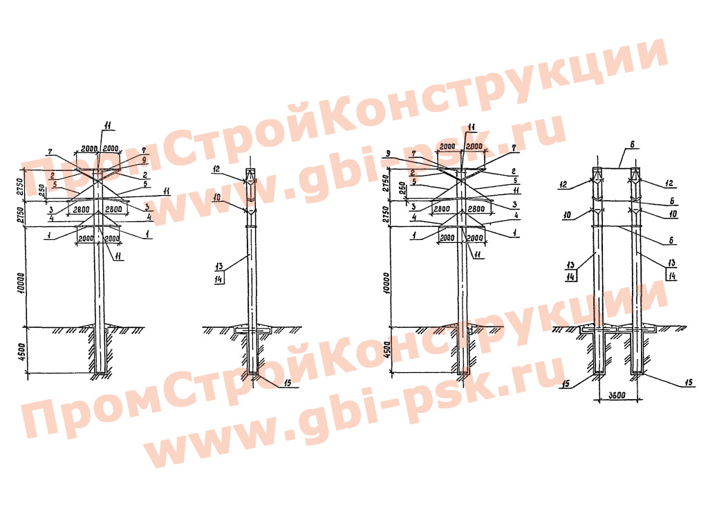 Унифицированные конструкции анкерно-угловых железобетонных опор ВЛ 35-220 кВ. Серия 3.407.1-151